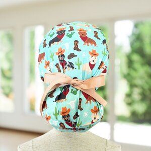 Teal Dachshund Ponytail Scrub Cap~ CNA, RN, MD, Vet, Tech, Gift
